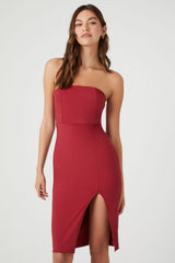 Strapless Leg-Slit Midi Dress