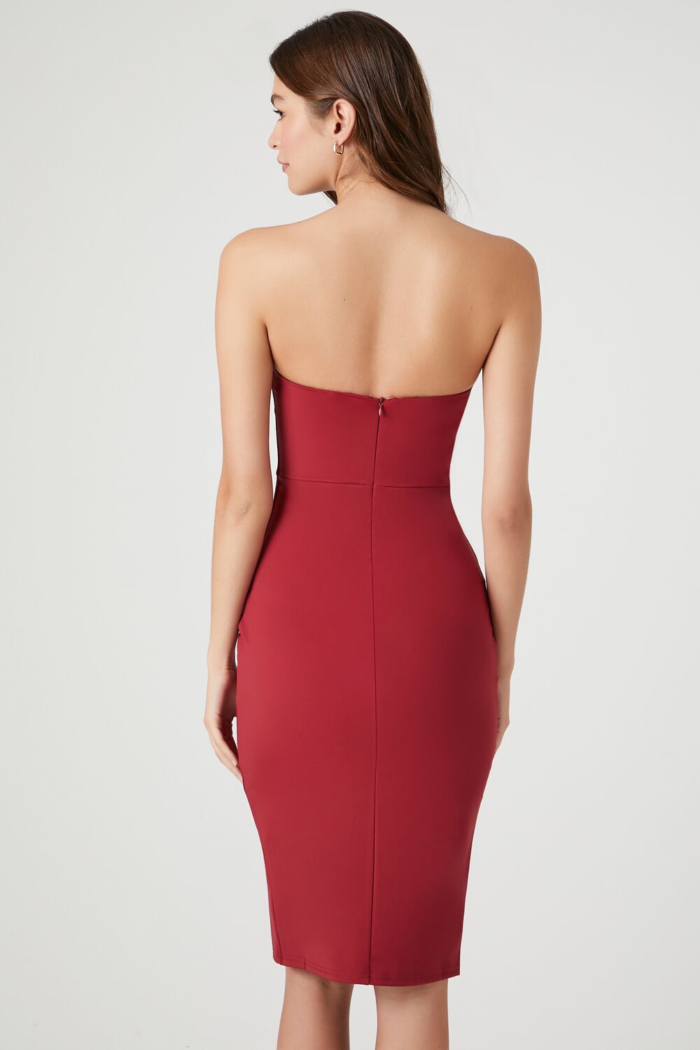 Strapless Leg-Slit Midi Dress