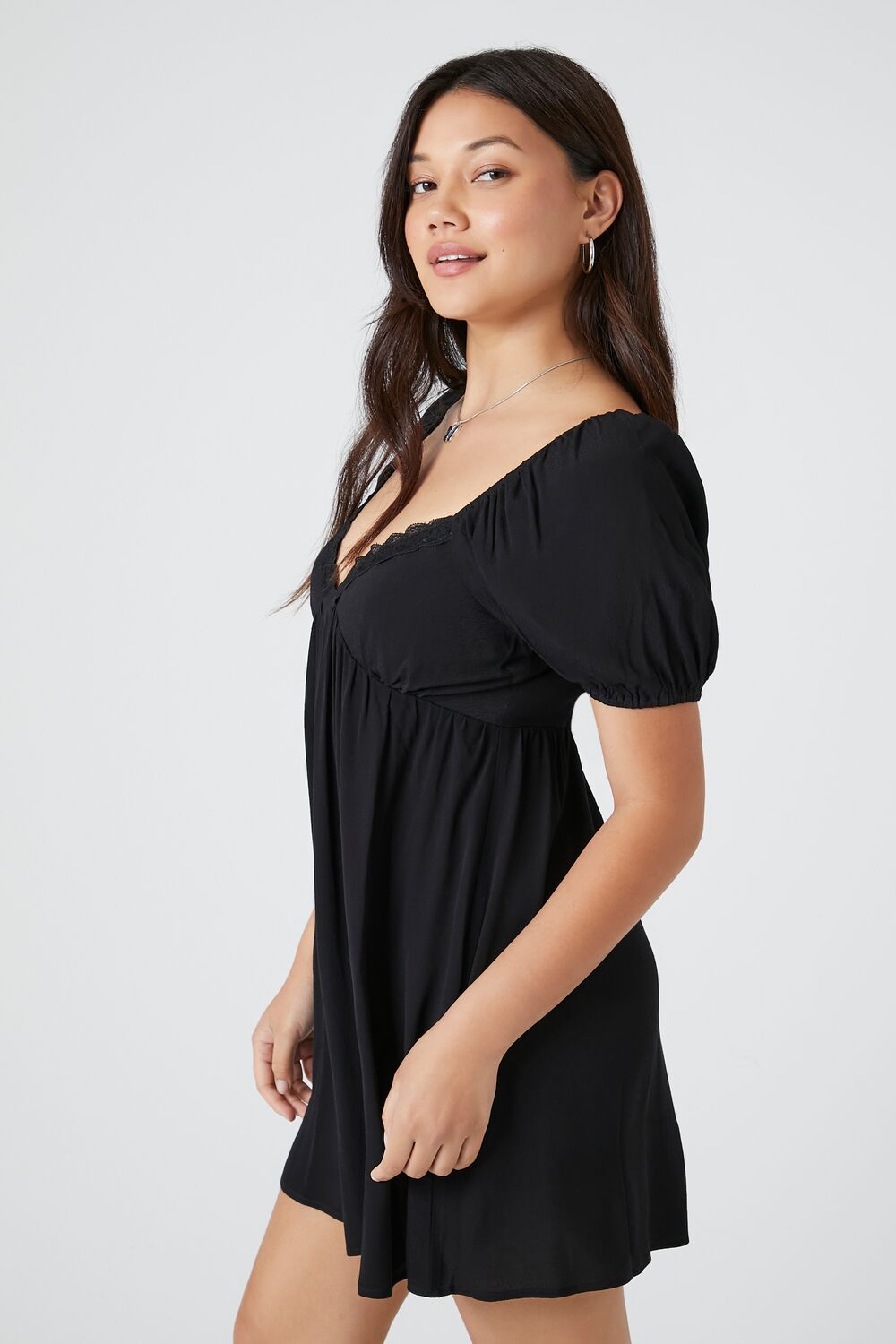 Lace-Trim Peasant Mini Dress