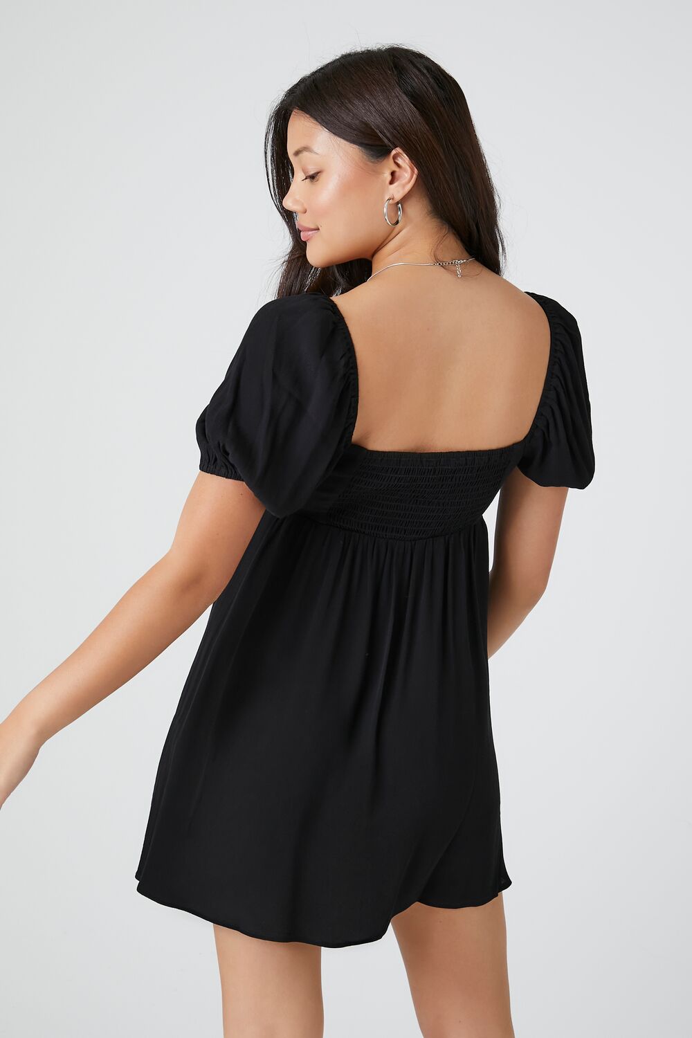 Lace-Trim Peasant Mini Dress