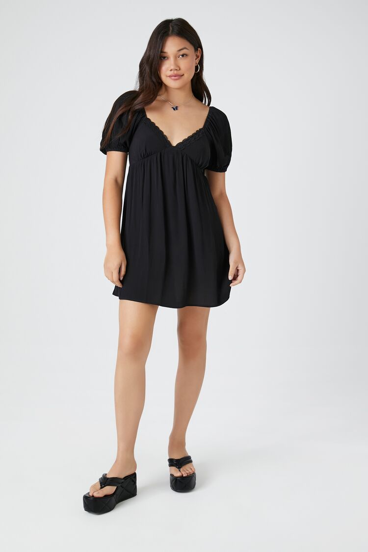 Lace-Trim Peasant Mini Dress