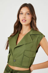 Cotton-Blend Notched Cropped Vest