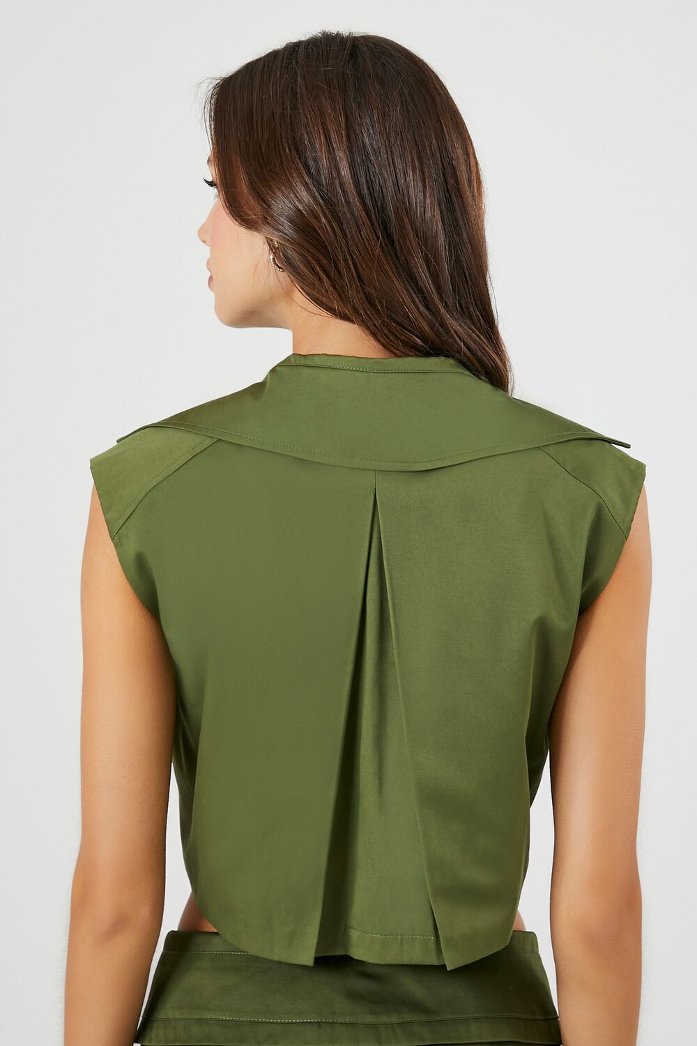 Cotton-Blend Notched Cropped Vest