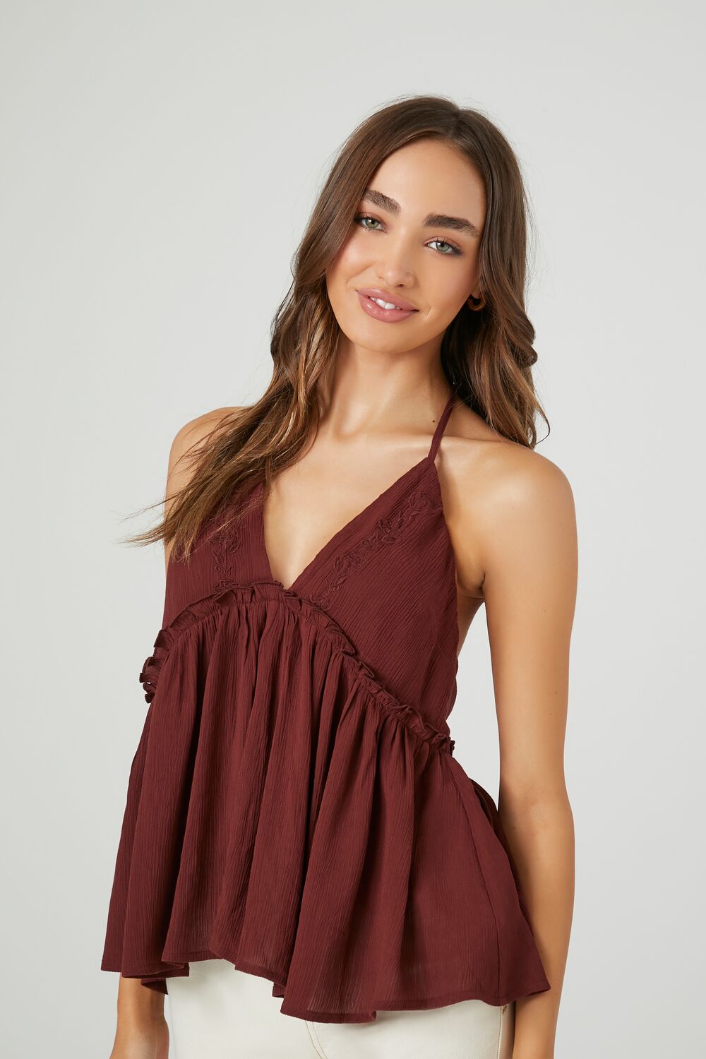 Gauze Flounce Halter Top