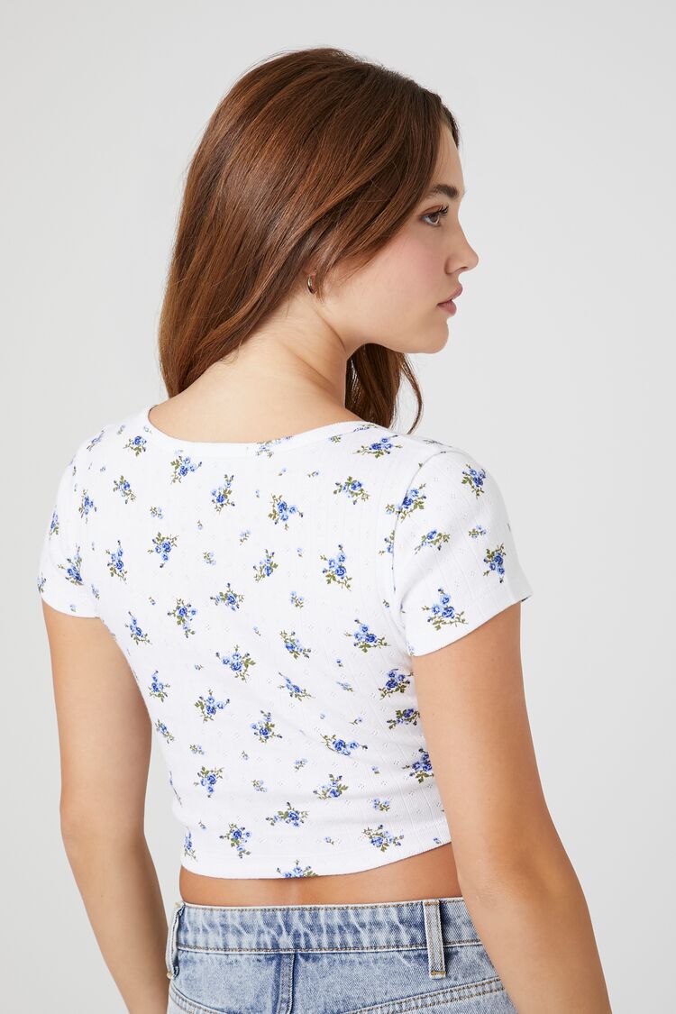 Floral Cropped Henley Tee