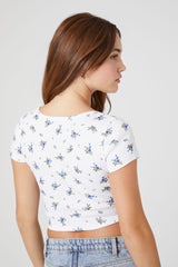 Floral Cropped Henley Tee