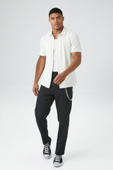 Textured Ribbed Knit Button-Down Shirt