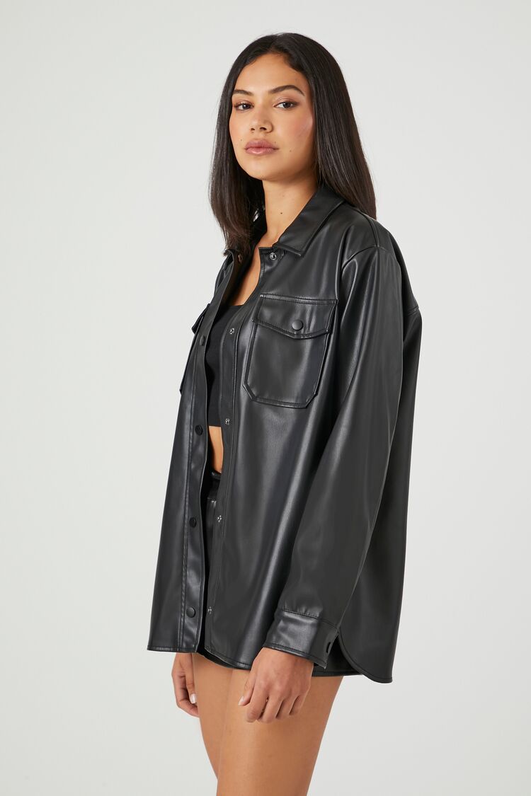 Faux Leather Vented Shacket