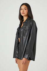 Faux Leather Vented Shacket