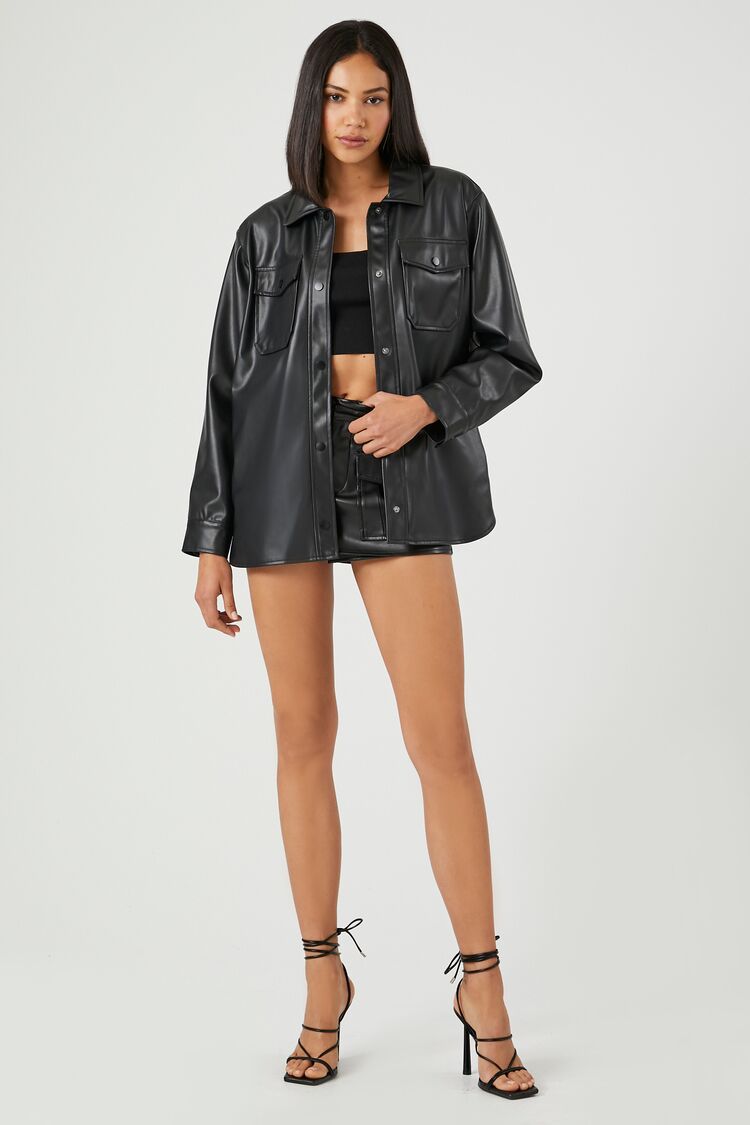 Faux Leather Vented Shacket