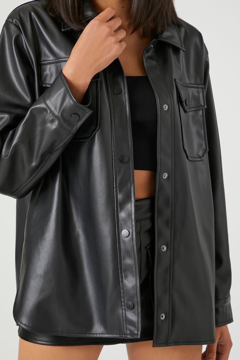 Faux Leather Vented Shacket