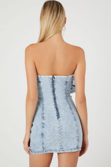 Rosette Denim Mini Tube Dress