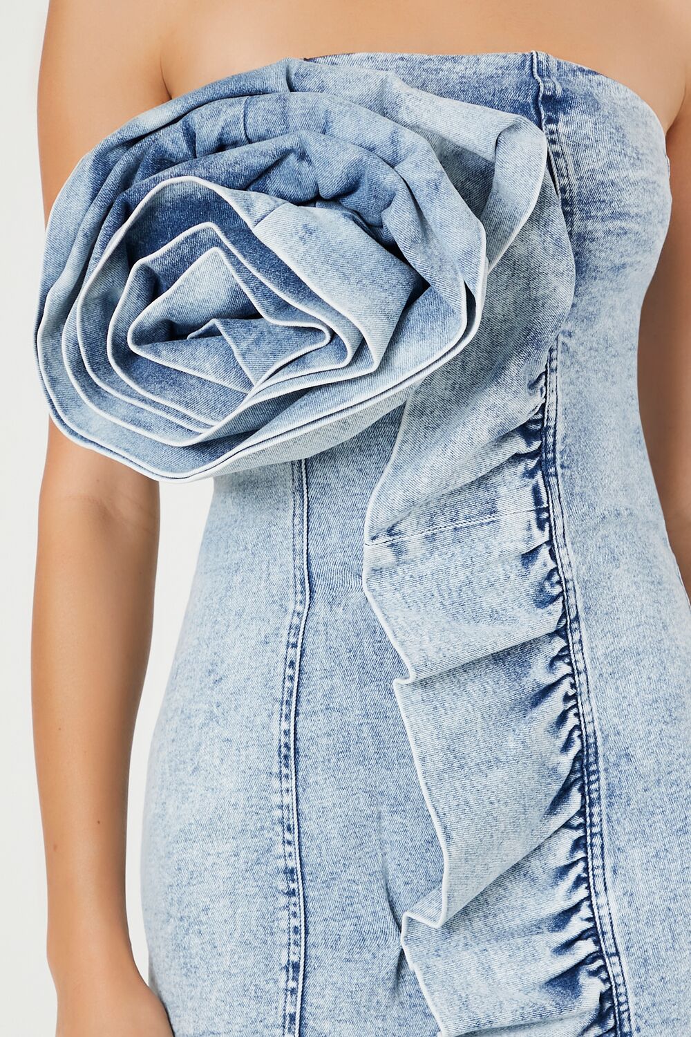 Rosette Denim Mini Tube Dress