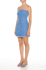 Frayed Denim Tube Mini Dress