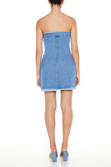 Frayed Denim Tube Mini Dress