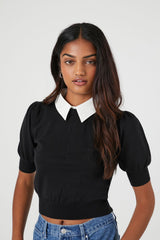 Sweater-Knit Collar Crop Top