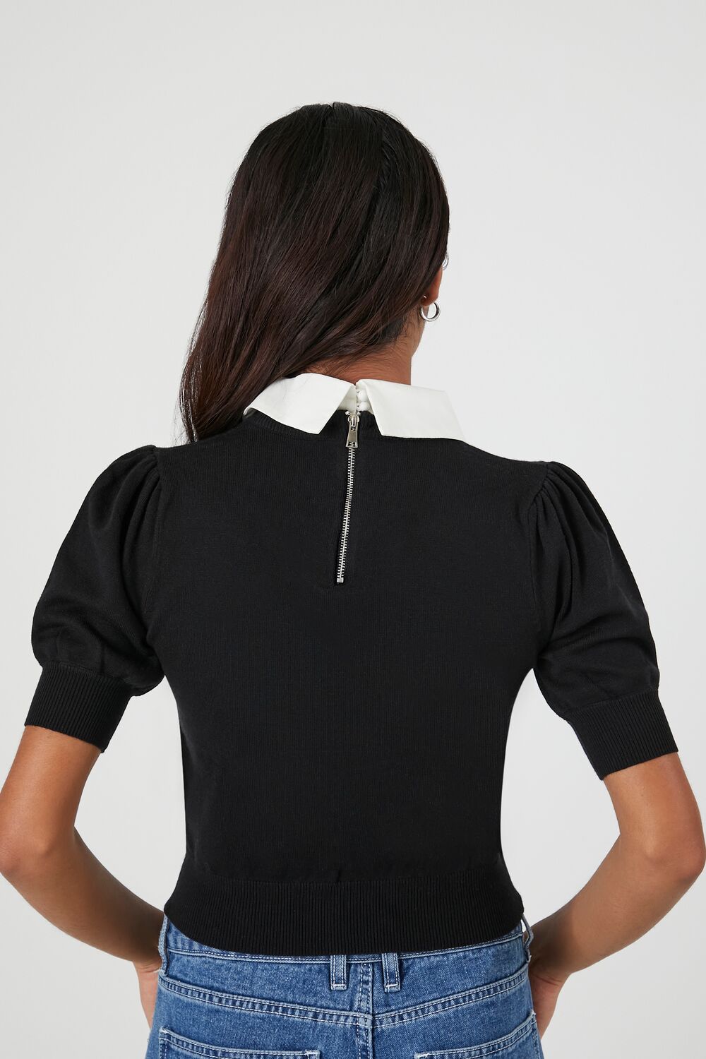Sweater-Knit Collar Crop Top
