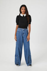 Sweater-Knit Collar Crop Top