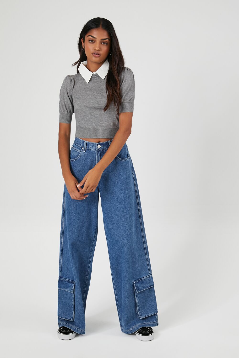Sweater-Knit Collar Crop Top