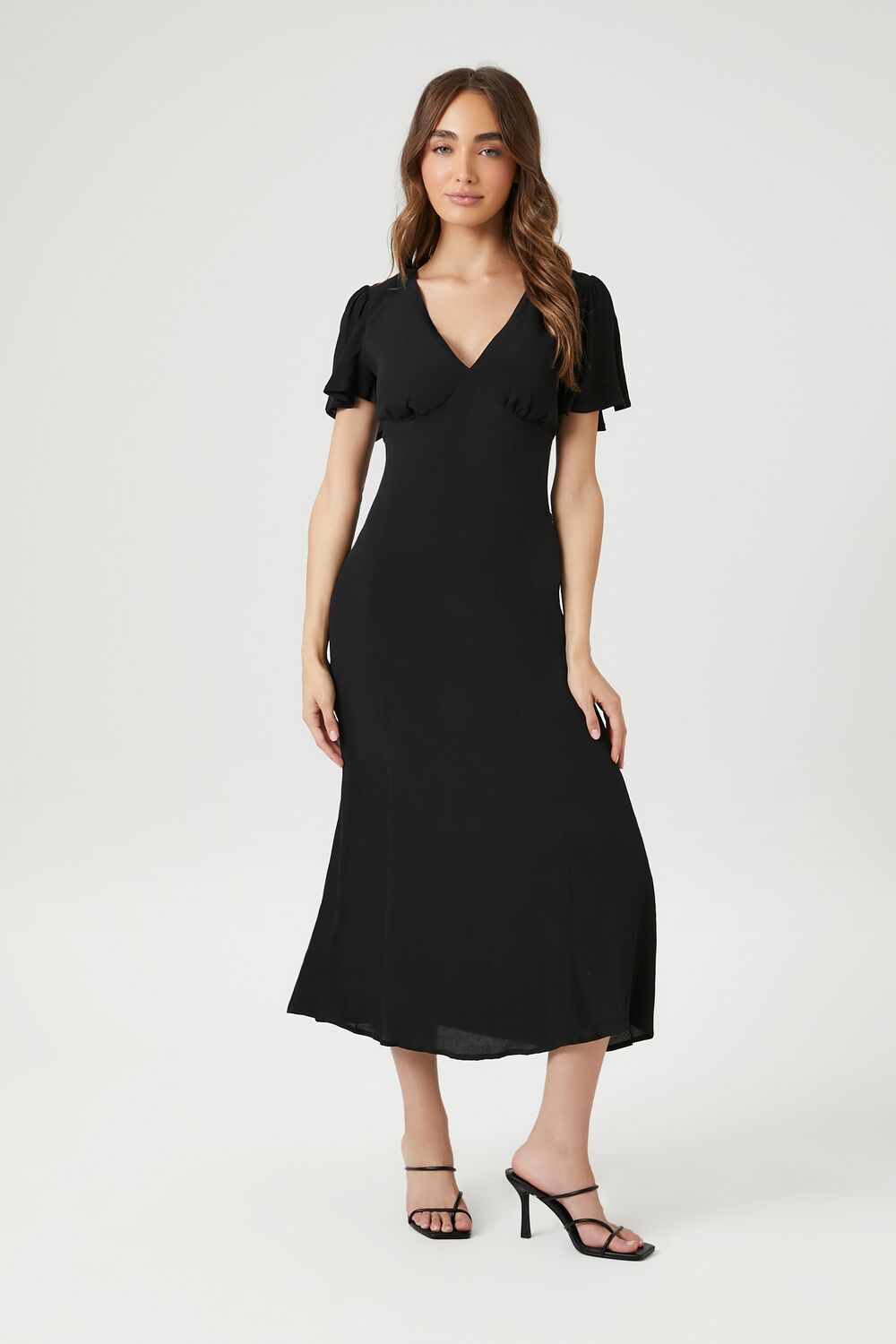 Flounce-Sleeve Midi Dress