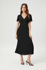 Flounce-Sleeve Midi Dress