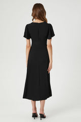 Flounce-Sleeve Midi Dress