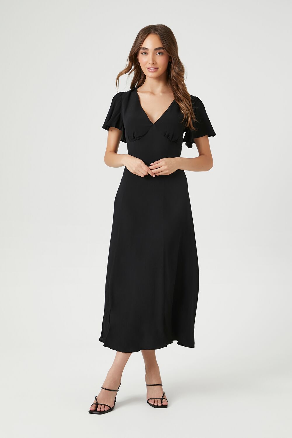 Flounce-Sleeve Midi Dress