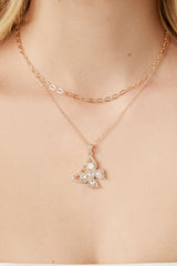 Layered Faux Gem Butterfly Necklace