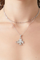 Layered Faux Gem Butterfly Necklace