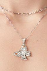 Layered Faux Gem Butterfly Necklace