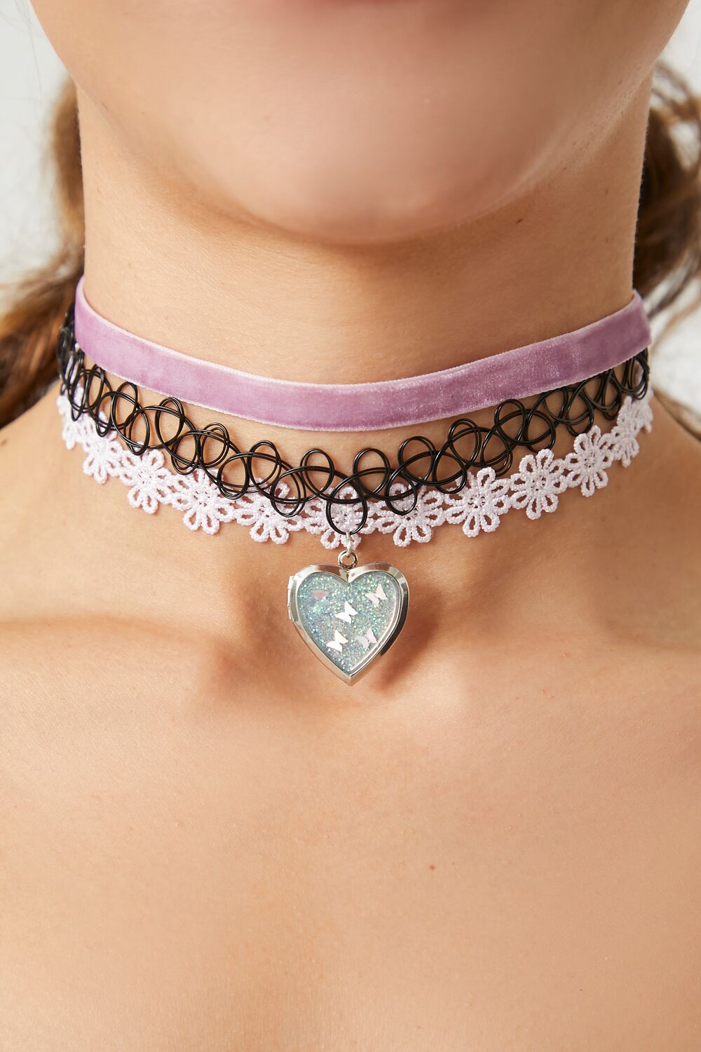 Girls Lace Heart Necklace Set (Kids)