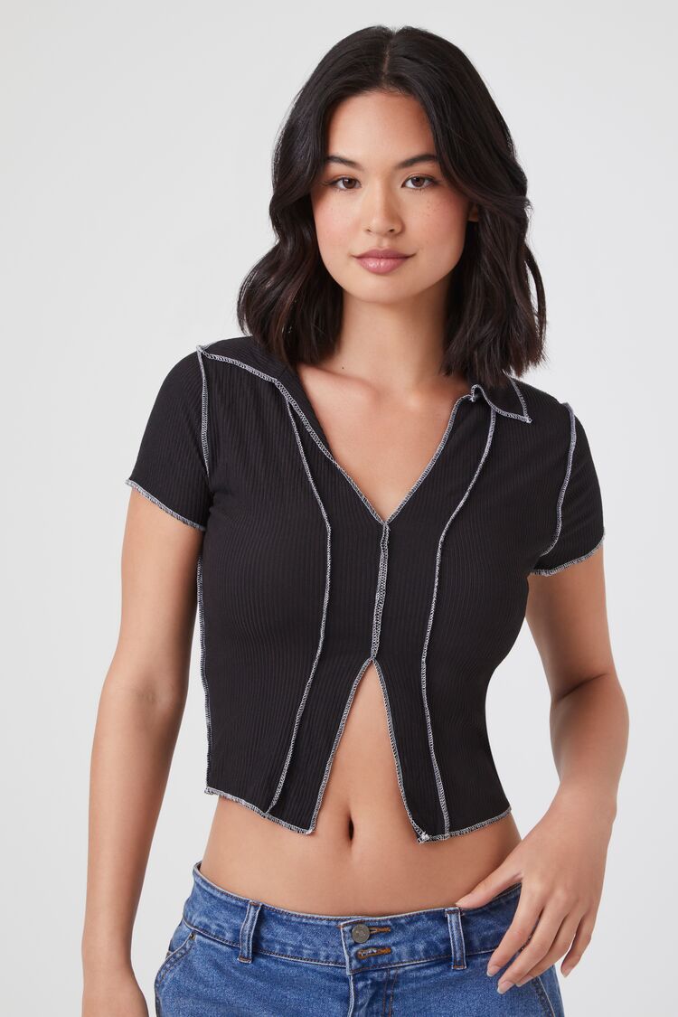 Ribbed Knit Seam Crop Top