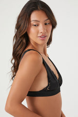 Satin Eyelash Lace-Trim Bralette