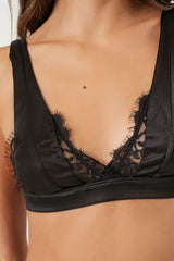 Satin Eyelash Lace-Trim Bralette
