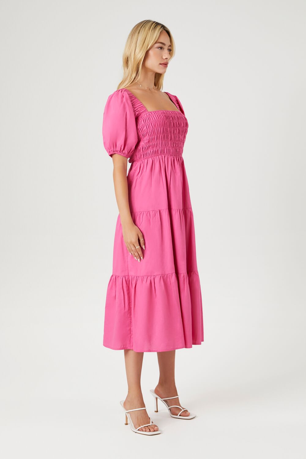 Tiered Puff-Sleeve Midi Dress