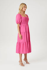 Tiered Puff-Sleeve Midi Dress