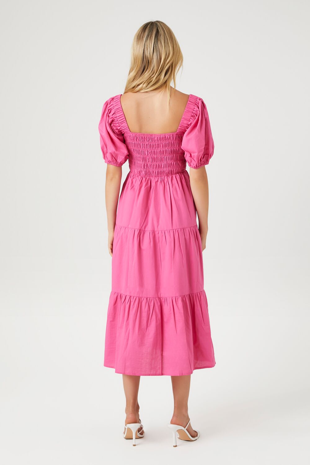 Tiered Puff-Sleeve Midi Dress