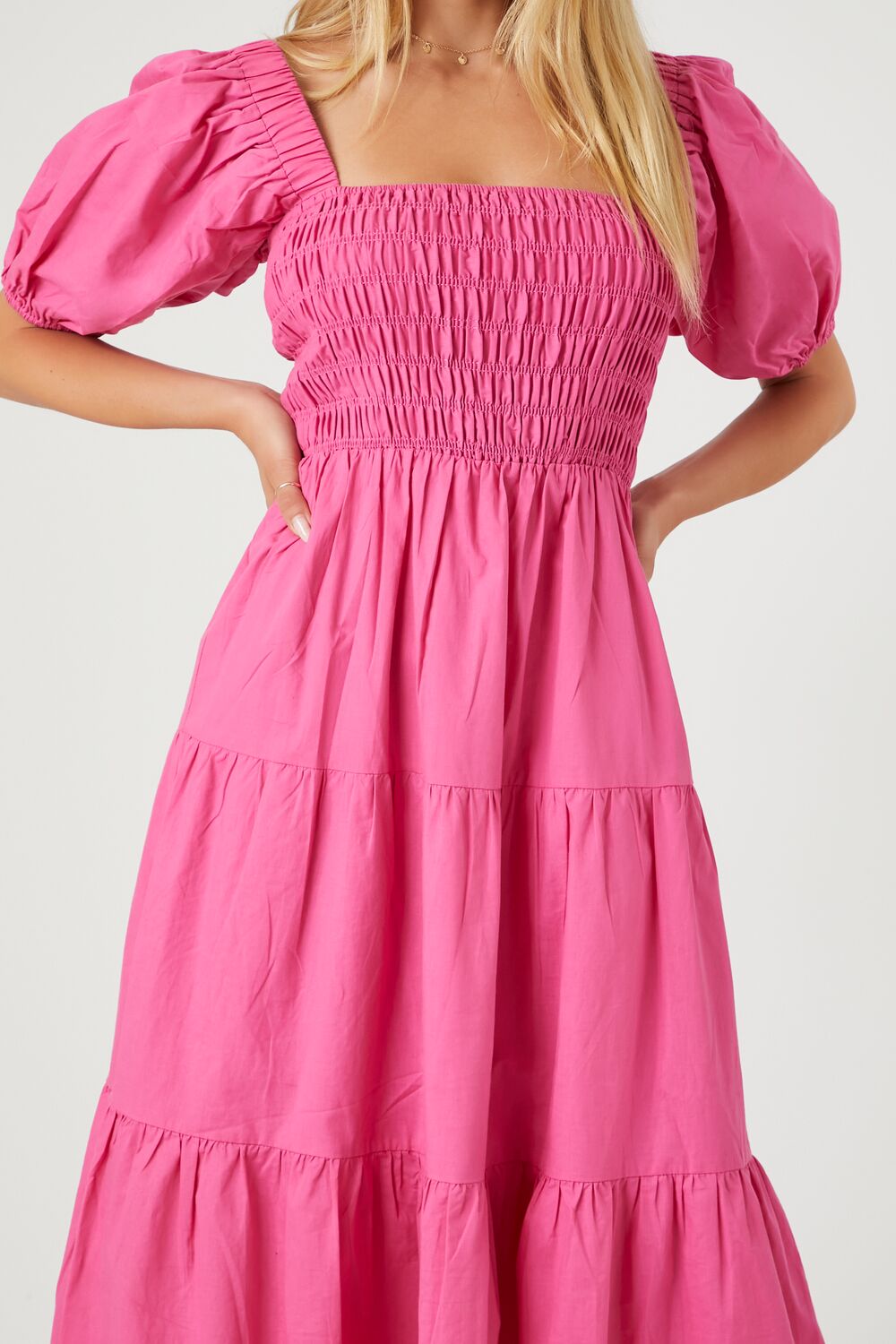 Tiered Puff-Sleeve Midi Dress