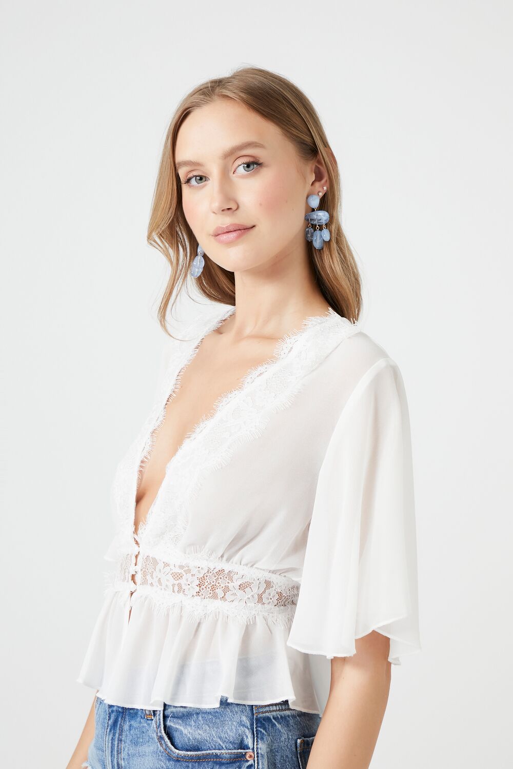 Chiffon Lace-Trim Top