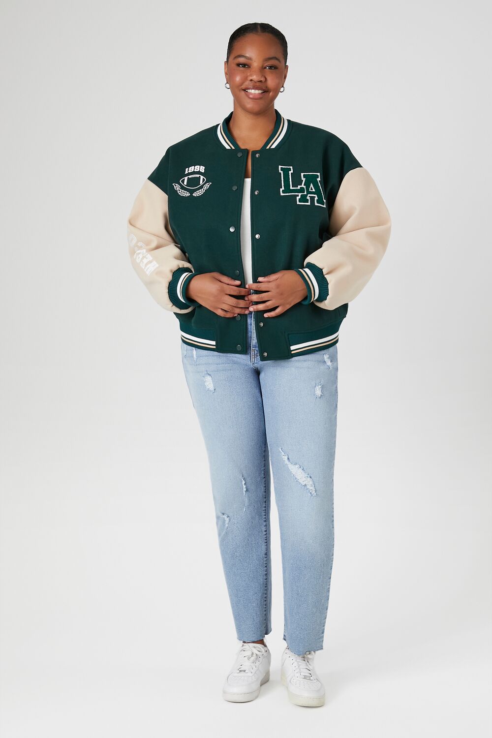 Plus Size Varsity Letterman Bomber Jacket