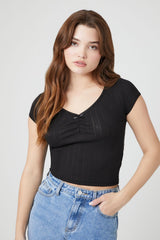 Cropped Pointelle Knit Tee