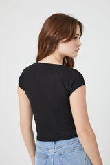 Cropped Pointelle Knit Tee
