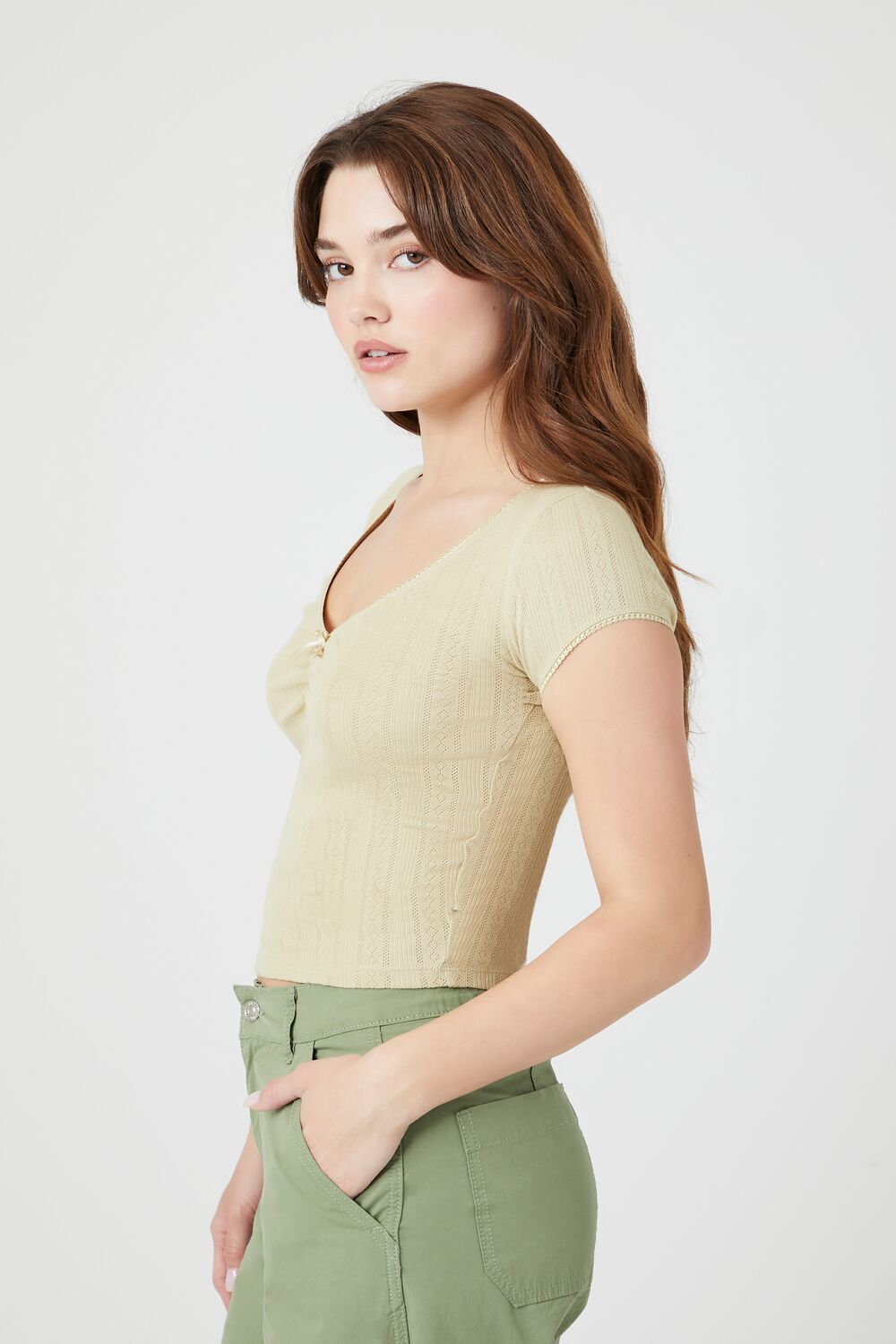 Cropped Pointelle Knit Tee