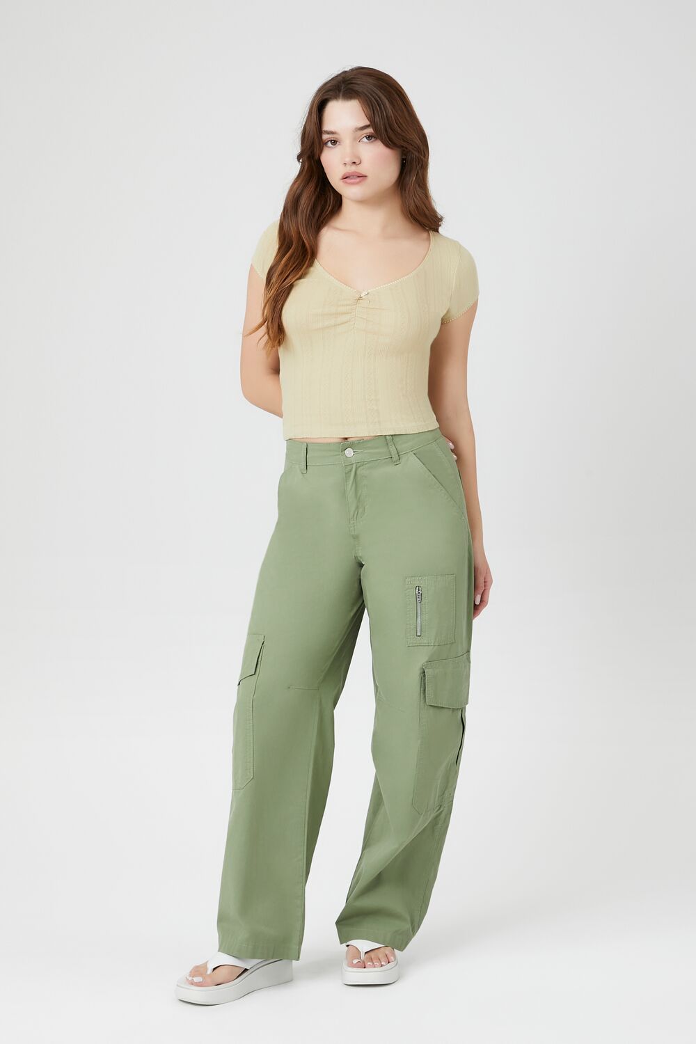 Cropped Pointelle Knit Tee
