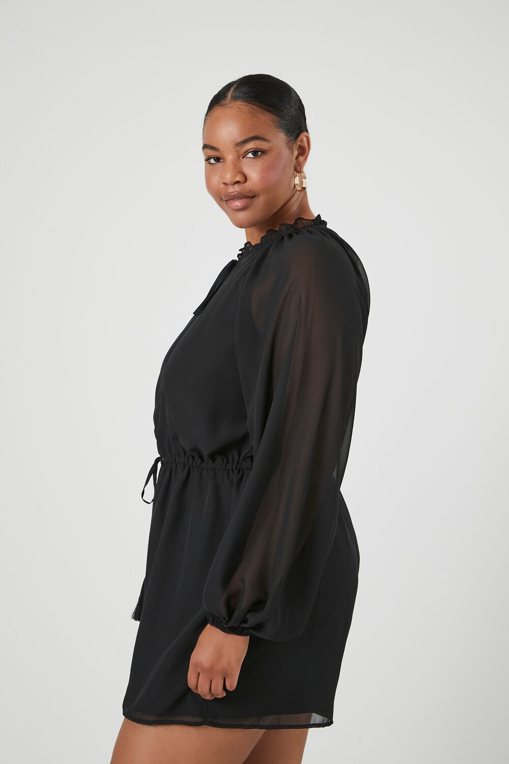 Plus Size Sheer Peasant-Sleeve Romper