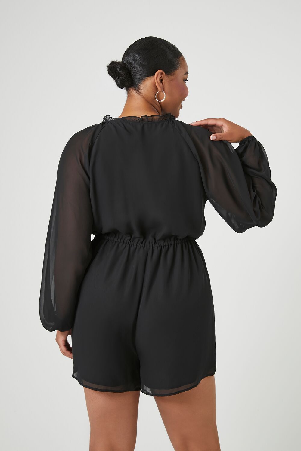 Plus Size Sheer Peasant-Sleeve Romper