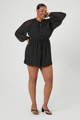 Plus Size Sheer Peasant-Sleeve Romper