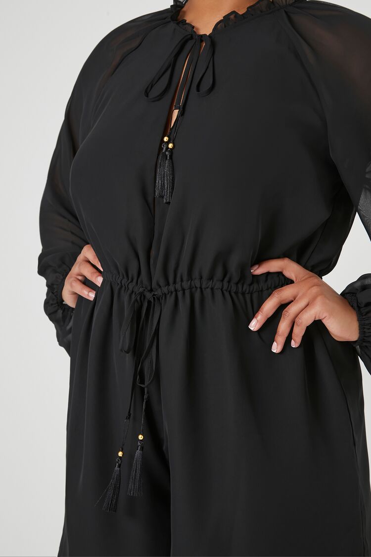 Plus Size Sheer Peasant-Sleeve Romper