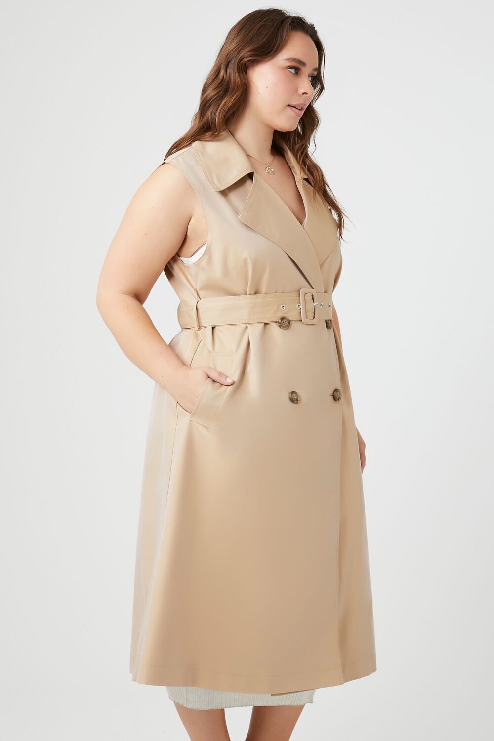 Plus Size Sleeveless Trench Coat