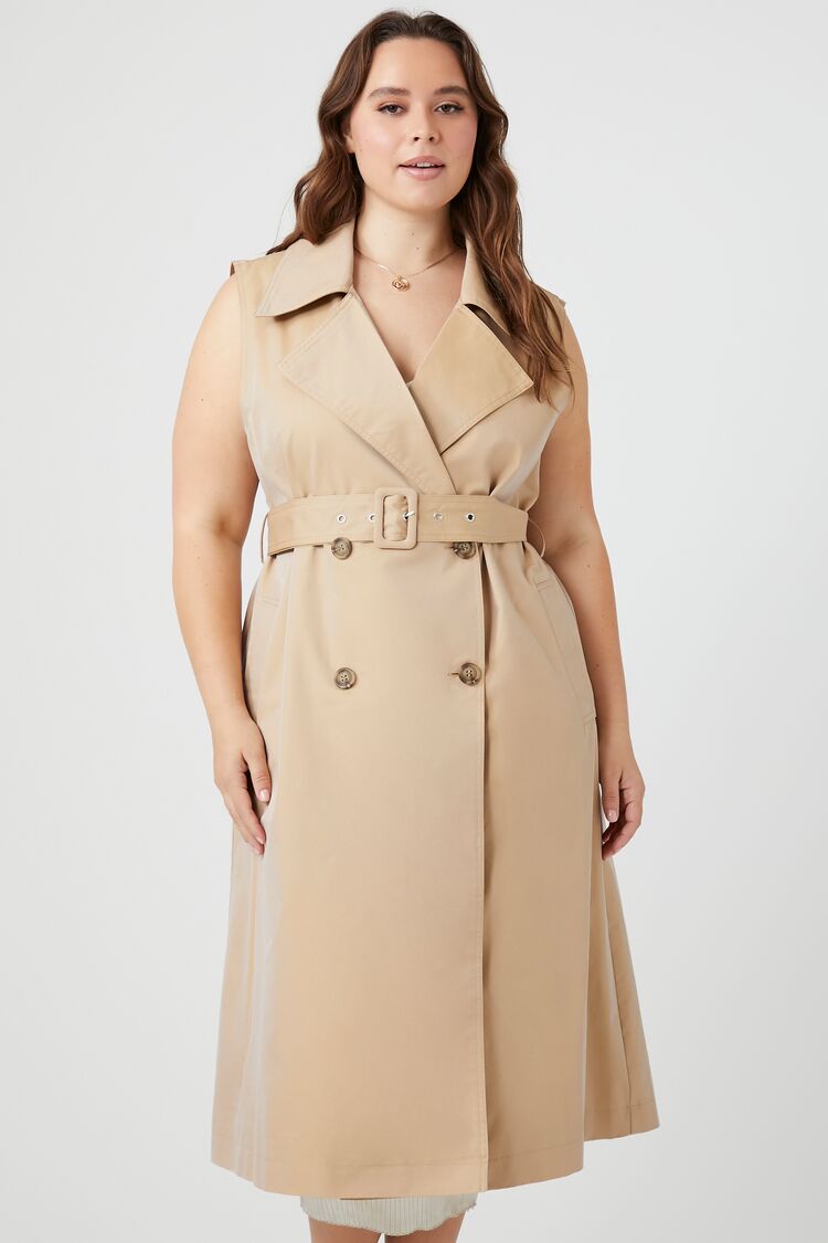 Plus Size Sleeveless Trench Coat